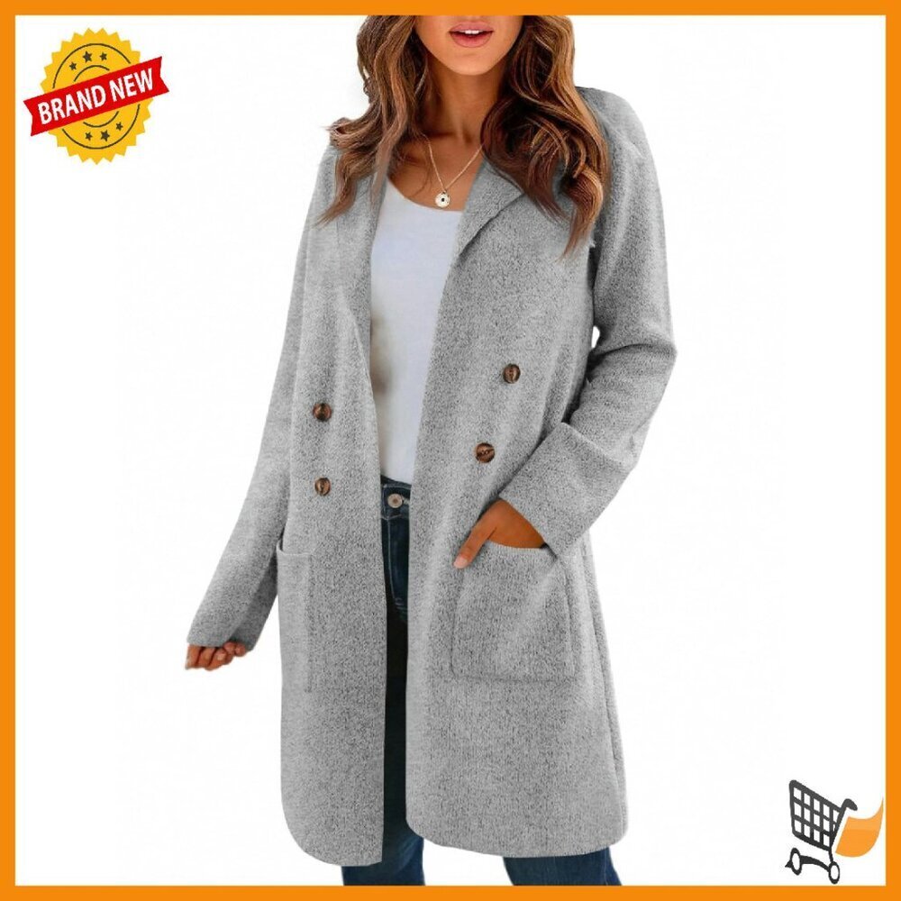 Knee Length Open Front Cardigan Chunky Knit Lapel Coatigan Women's Sweater